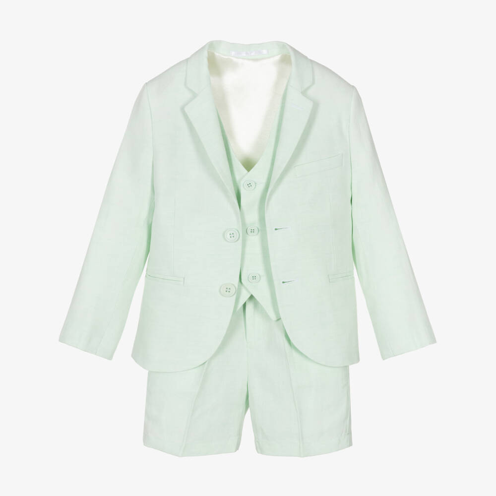 Caramelo Kids-Boys Green Linen & Cotton Shorts Suit | Childrensalon Outlet