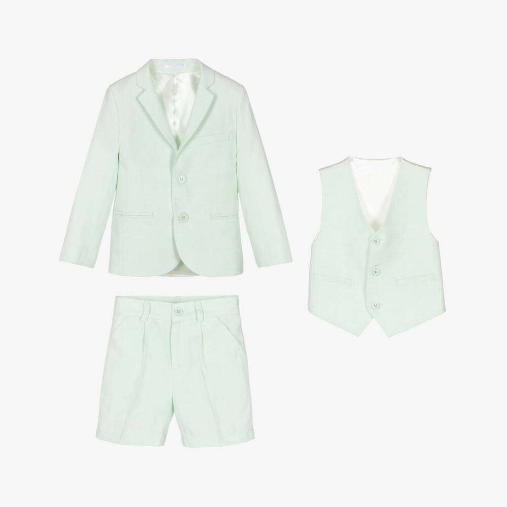 Caramelo Kids-Boys Green Linen & Cotton Shorts Suit | Childrensalon Outlet