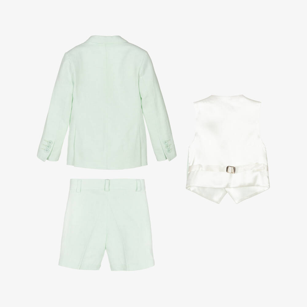 Caramelo Kids-Boys Green Linen & Cotton Shorts Suit | Childrensalon Outlet