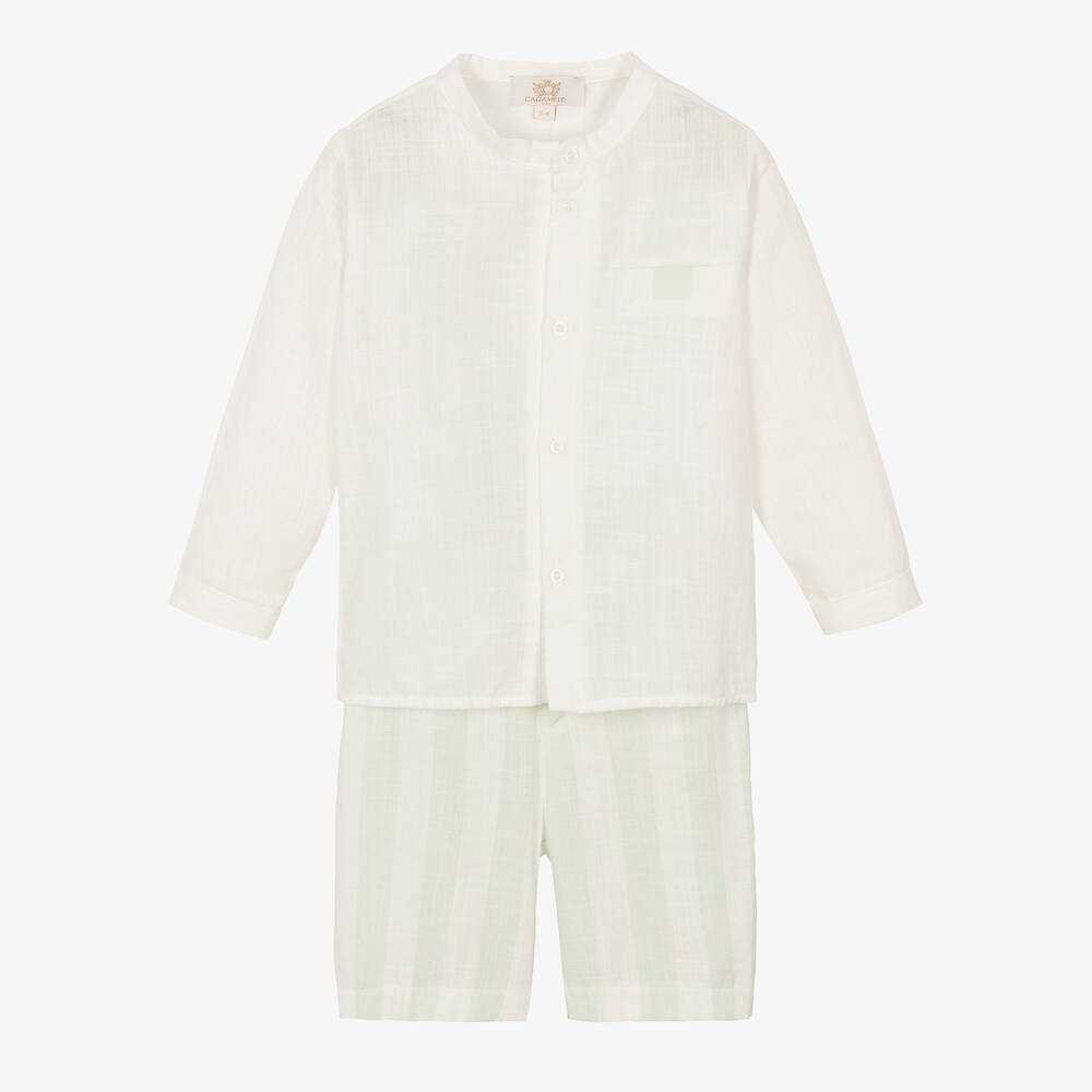Caramelo Kids-Boys Green Striped Cotton Shorts Set | Childrensalon Outlet