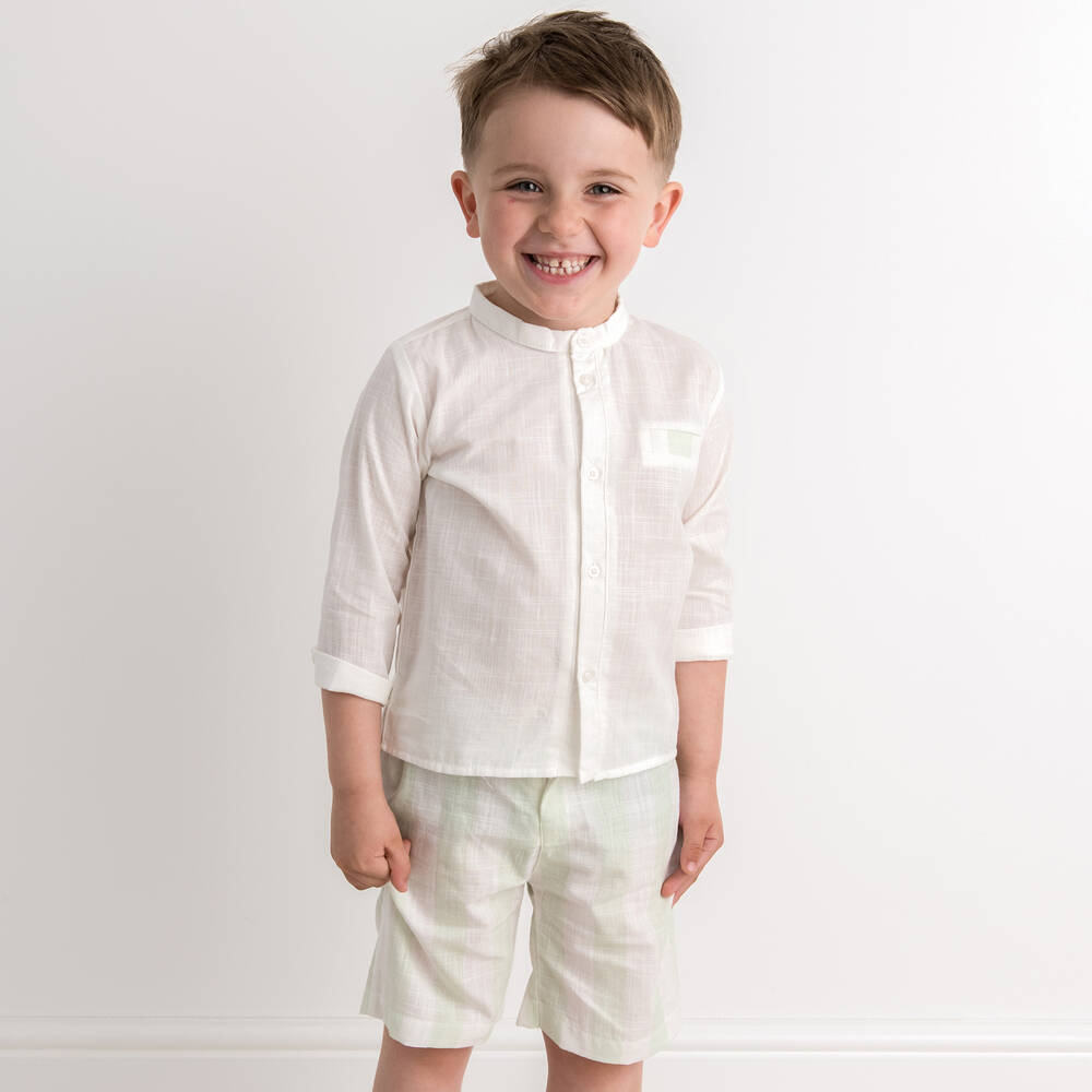 Caramelo Kids-Boys Green Striped Cotton Shorts Set | Childrensalon Outlet