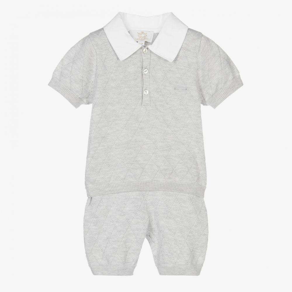 Caramelo Kids - Boys Grey Knitted Shorts Set | Childrensalon