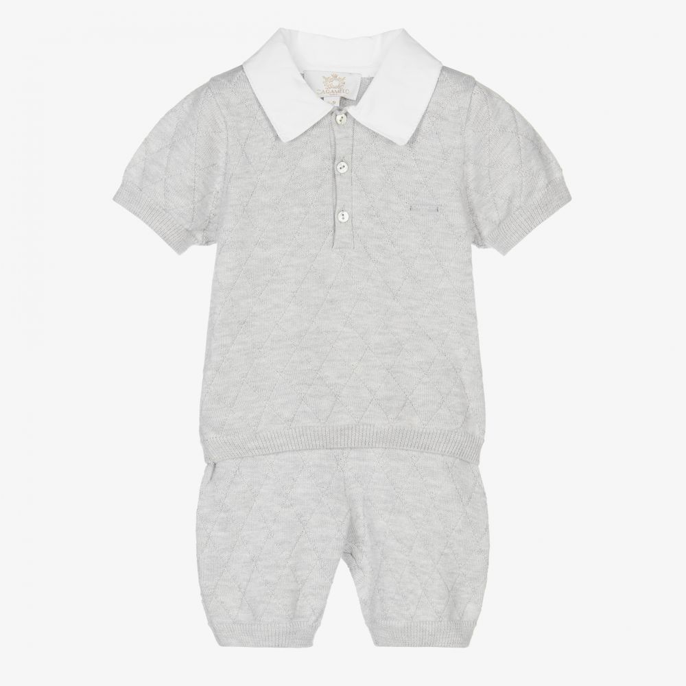 Caramelo Kids - Ensemble short gris en maille Garçon | Childrensalon