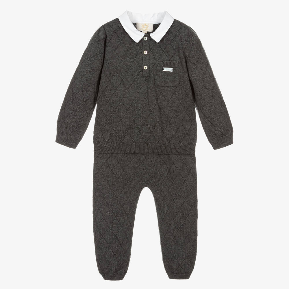 Caramelo Kids-Boys Grey Knitted Trouser Set | Childrensalon Outlet