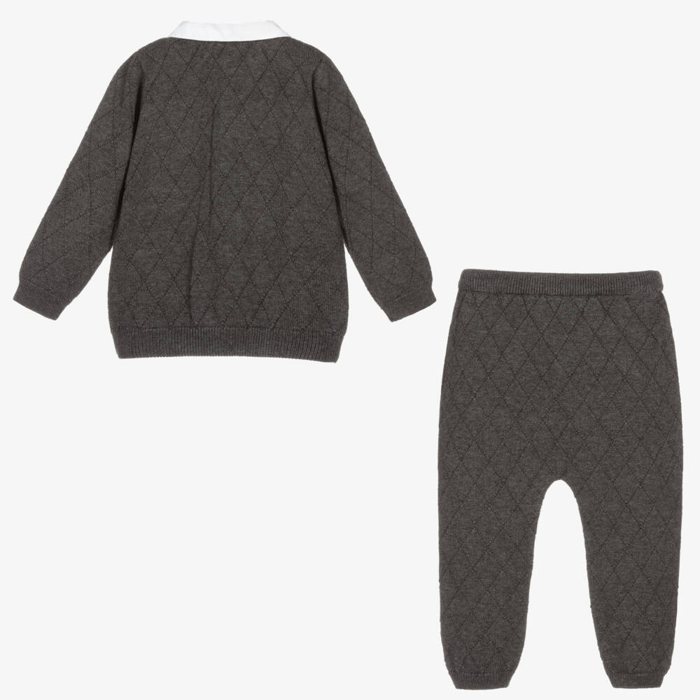Caramelo Kids-Boys Grey Knitted Trouser Set | Childrensalon Outlet