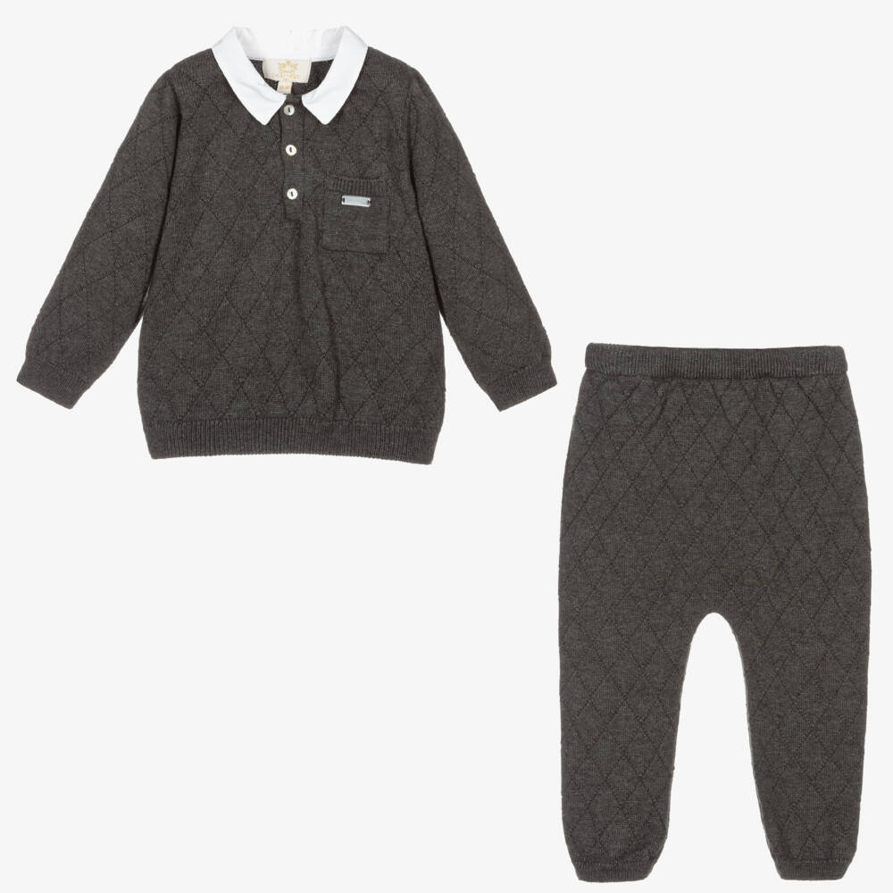 Caramelo Kids-Boys Grey Knitted Trouser Set | Childrensalon Outlet