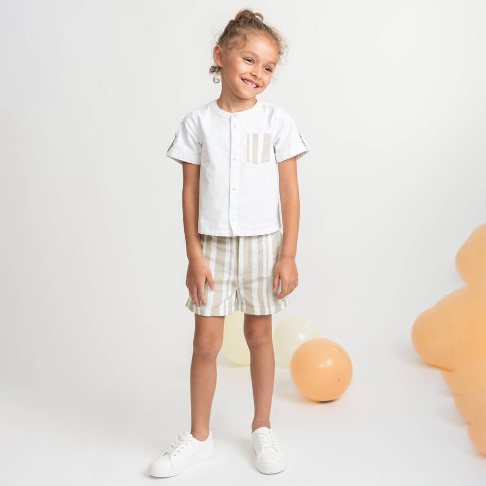 Caramelo Kids-Boys Ivory & Beige Summer Outfit | Childrensalon Outlet