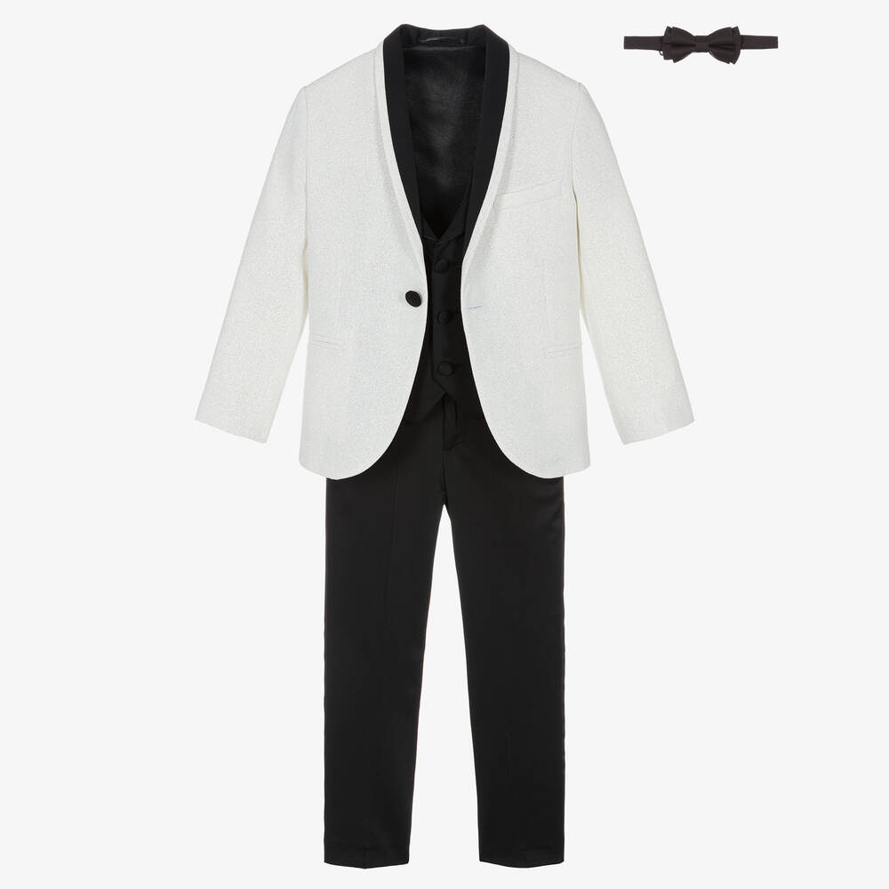 Caramelo Kids-Boys Ivory & Black Glitter Suit | Childrensalon Outlet