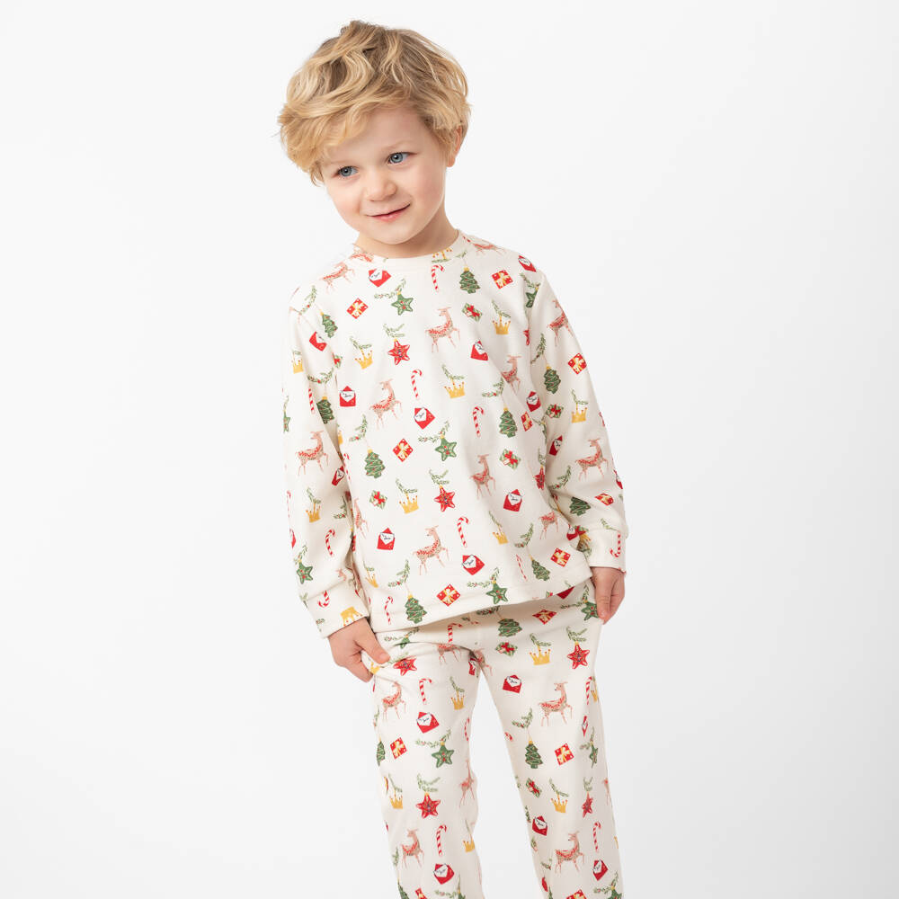 Caramelo Kids-Boys Ivory Festive Fleece Pyjamas | Childrensalon Outlet