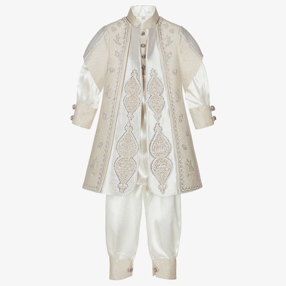 Caramelo Kids-Boys Ivory & Gold Embroidered Suit | Childrensalon Outlet