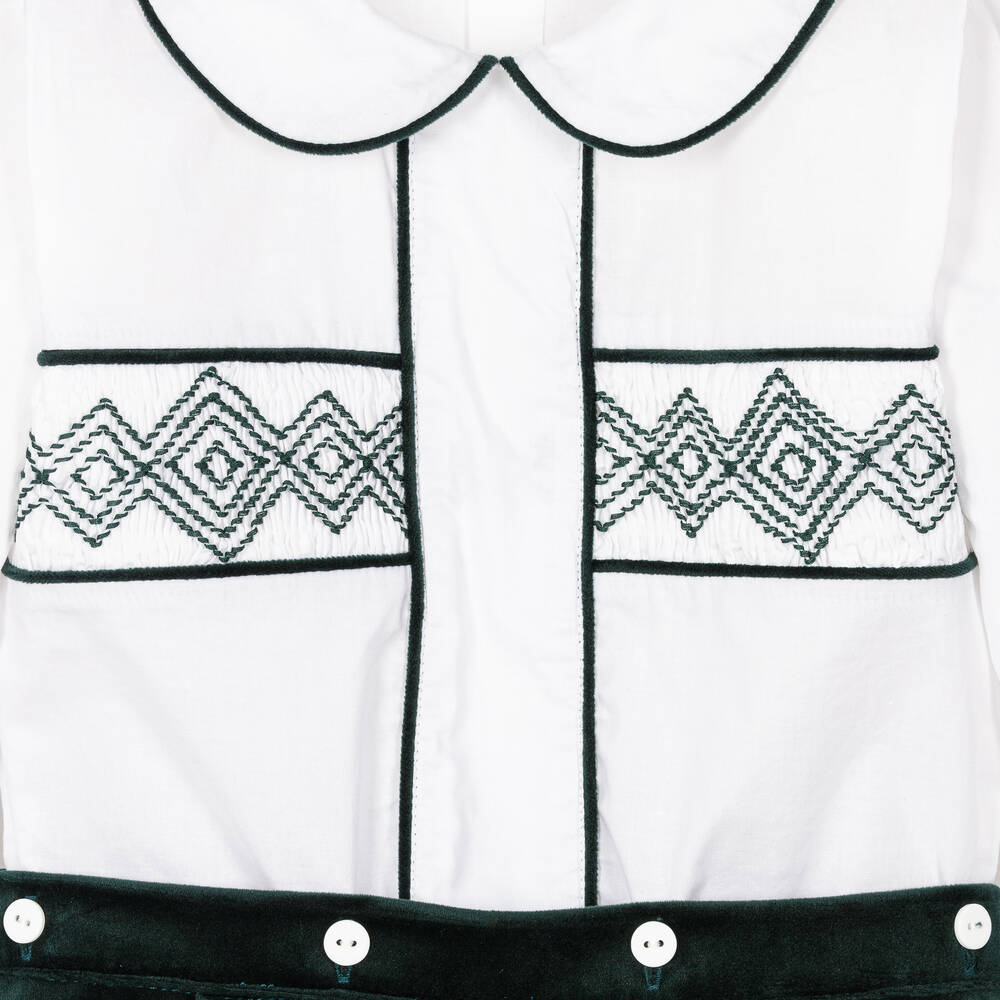 Caramelo Kids-Boys Ivory & Green Velvet Buster Suit | Childrensalon Outlet