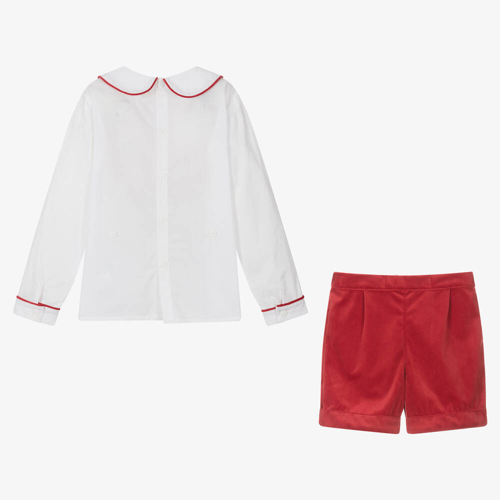 Caramelo Kids-Boys Ivory & Red Velvet Buster Suit | Childrensalon Outlet