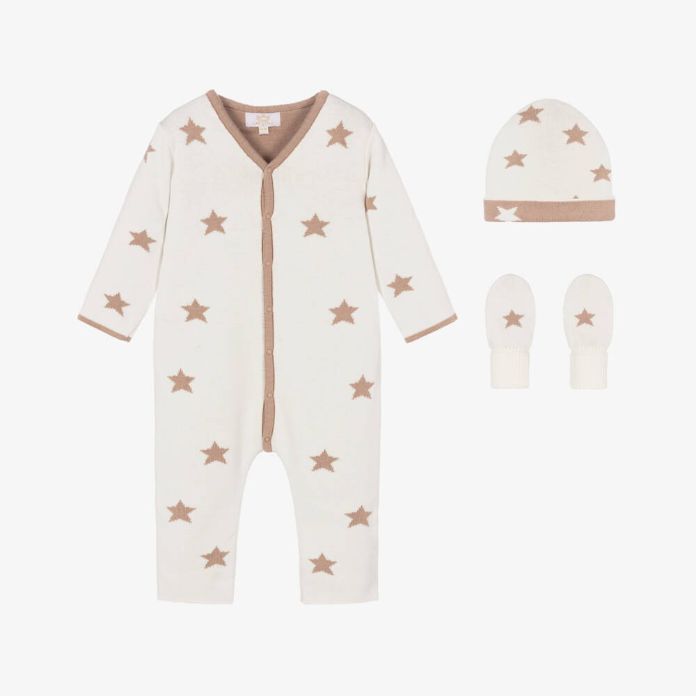 Caramelo Kids-Boys Ivory Star Knit Pramsuit Set | Childrensalon Outlet