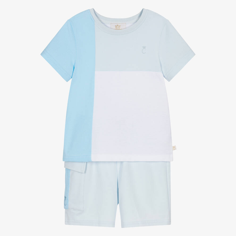 Caramelo Kids-Boys Light Blue Cotton Jersey Shorts Set | Childrensalon Outlet