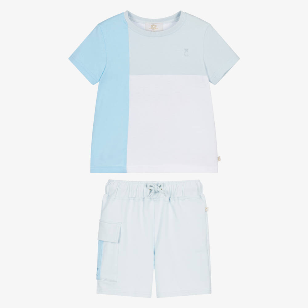 Caramelo Kids-Boys Light Blue Cotton Jersey Shorts Set | Childrensalon Outlet