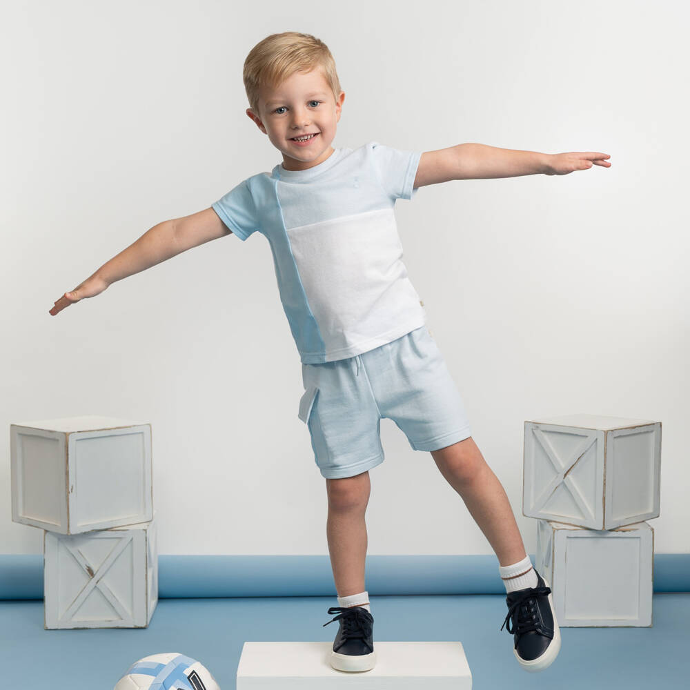 Caramelo Kids-Boys Light Blue Cotton Jersey Shorts Set | Childrensalon Outlet