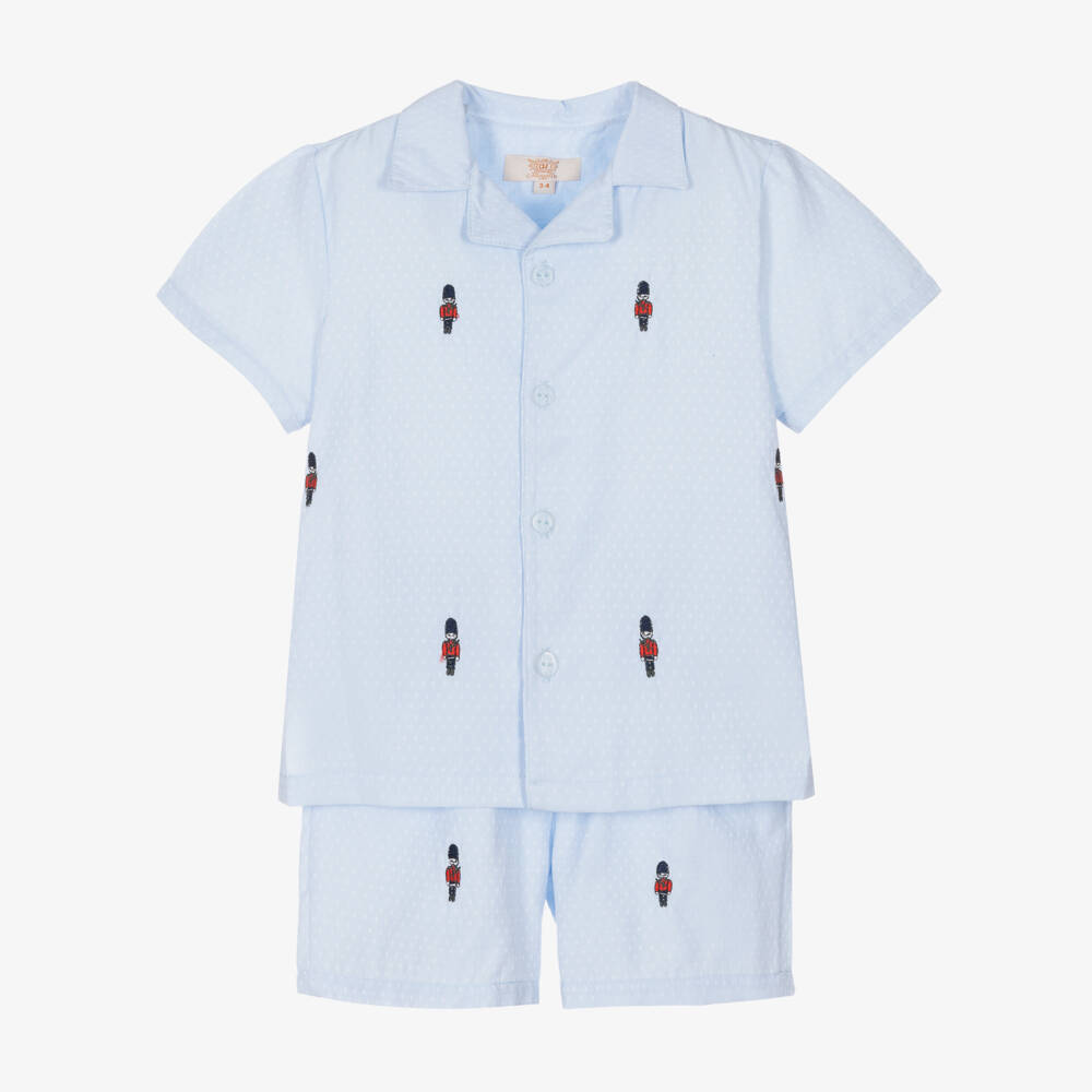 Caramelo Kids-بيجاما قطن وبولي مطرزة لون أزرق | Childrensalon Outlet