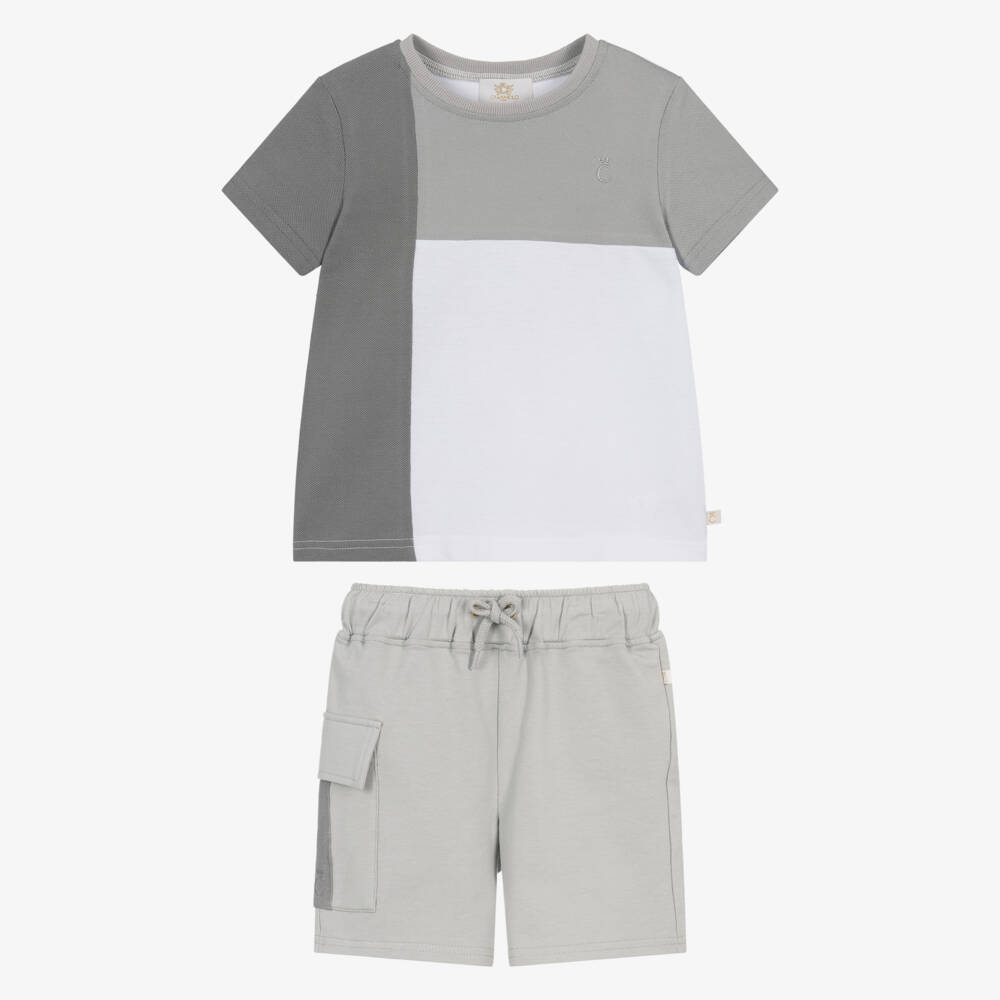 Caramelo Kids-Boys Light Grey Cotton Jersey Shorts Set | Childrensalon Outlet