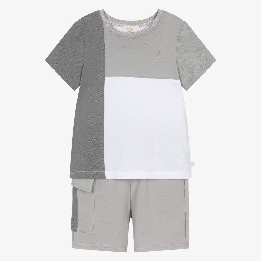 Caramelo Kids-Boys Light Grey Cotton Jersey Shorts Set | Childrensalon Outlet