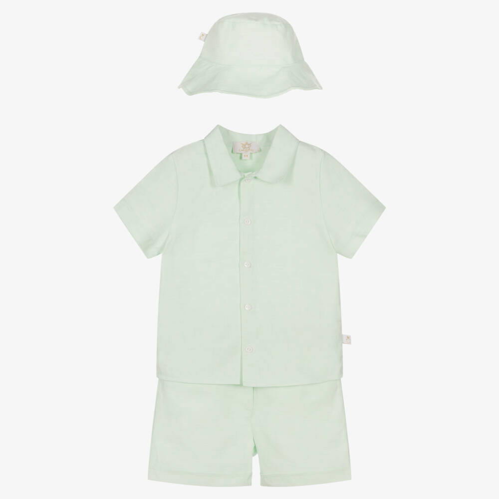 Caramelo Kids-Boys Mint Green Linen & Cotton Shorts Set | Childrensalon Outlet