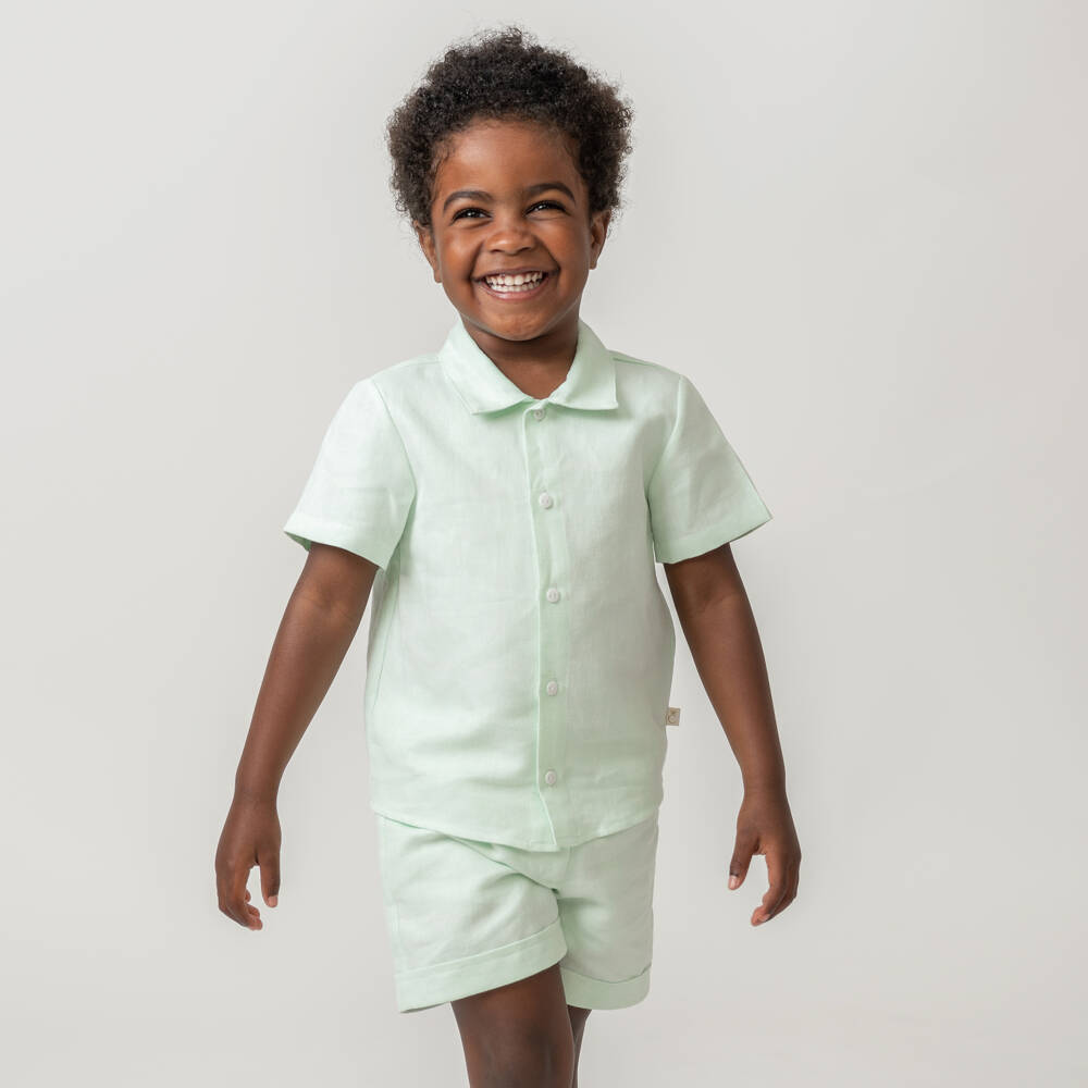 Caramelo Kids-Boys Mint Green Linen & Cotton Shorts Set | Childrensalon Outlet
