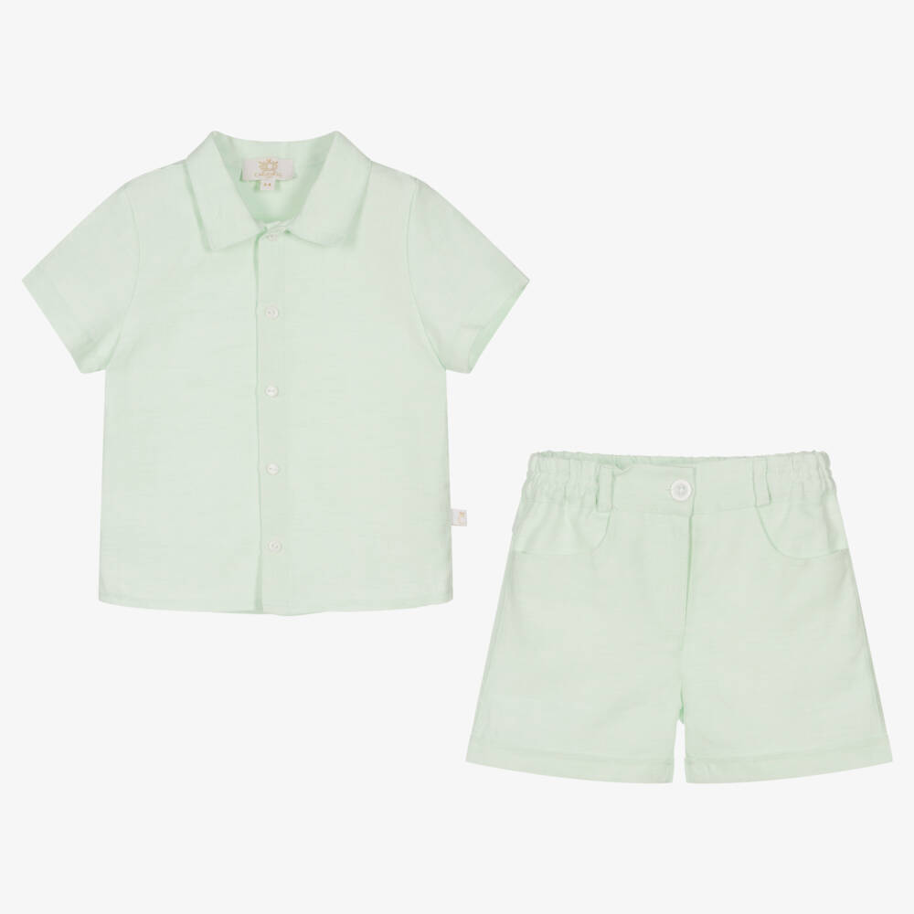 Caramelo Kids-Boys Mint Green Linen & Cotton Shorts Set | Childrensalon Outlet