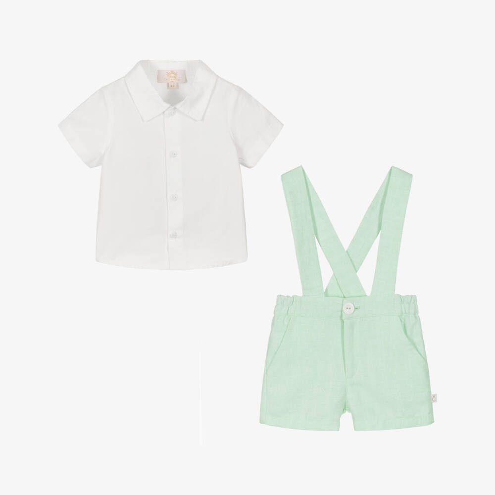 Caramelo Kids-Boys Mint Linen Shorts Set | Childrensalon Outlet