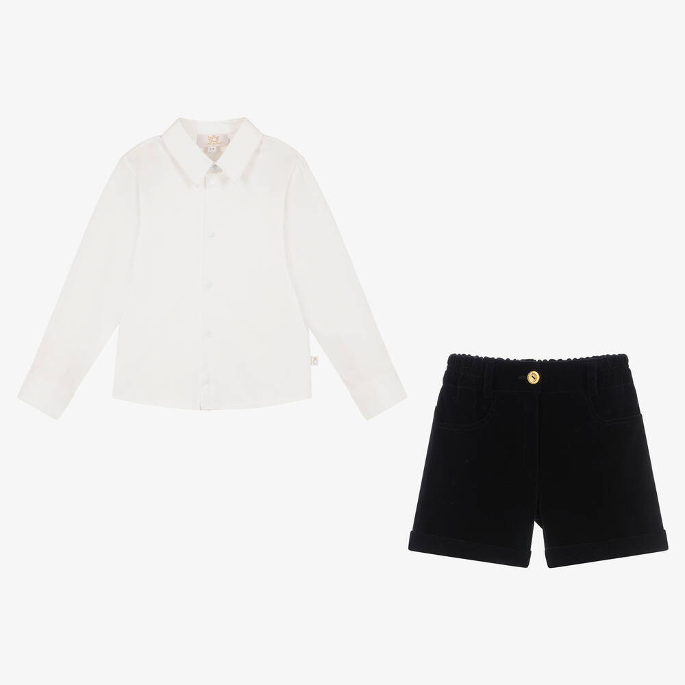 Caramelo Kids-Boys Navy Blue Velvet Shorts Set | Childrensalon Outlet