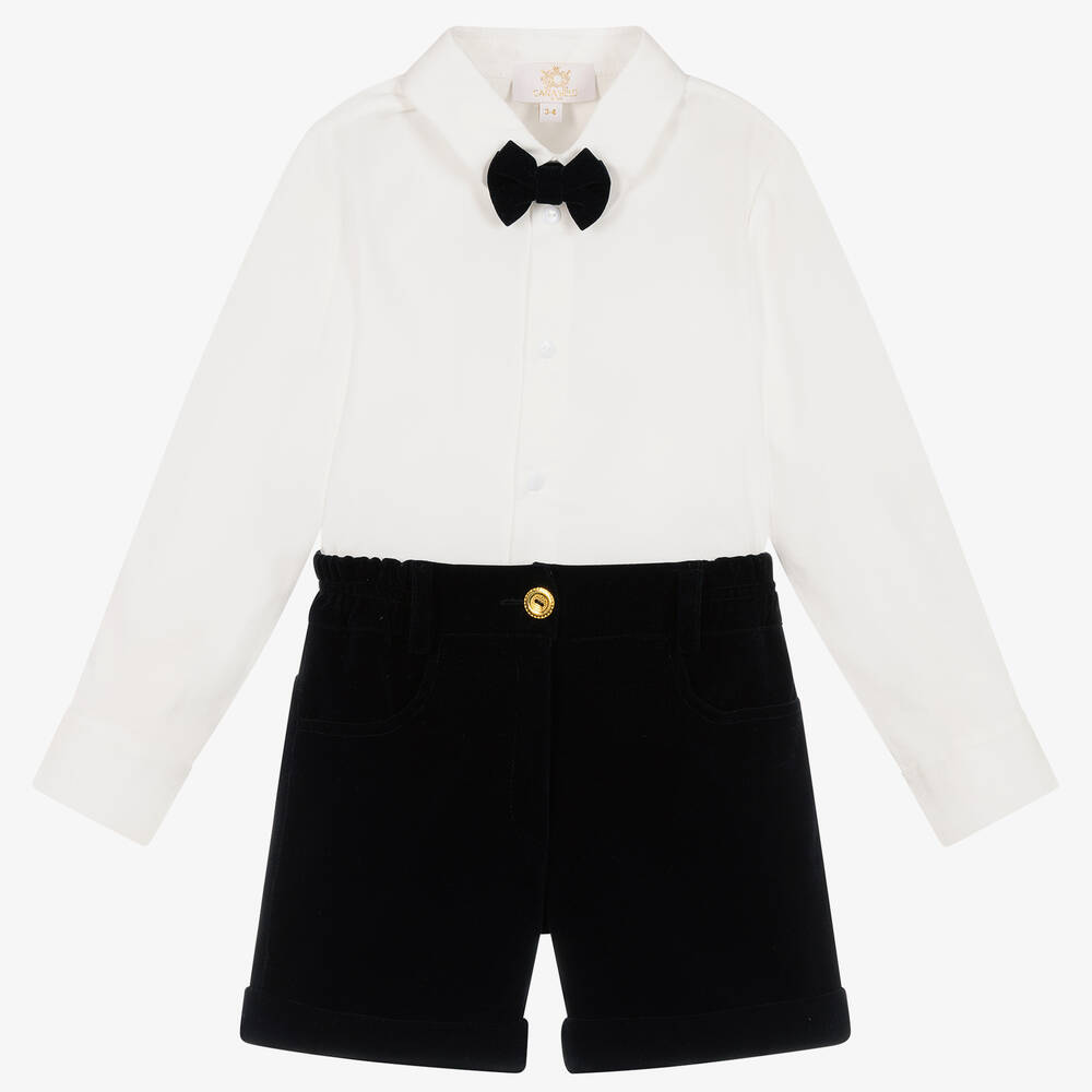 Caramelo Kids - Boys Navy Blue Velvet Shorts Set | Childrensalon