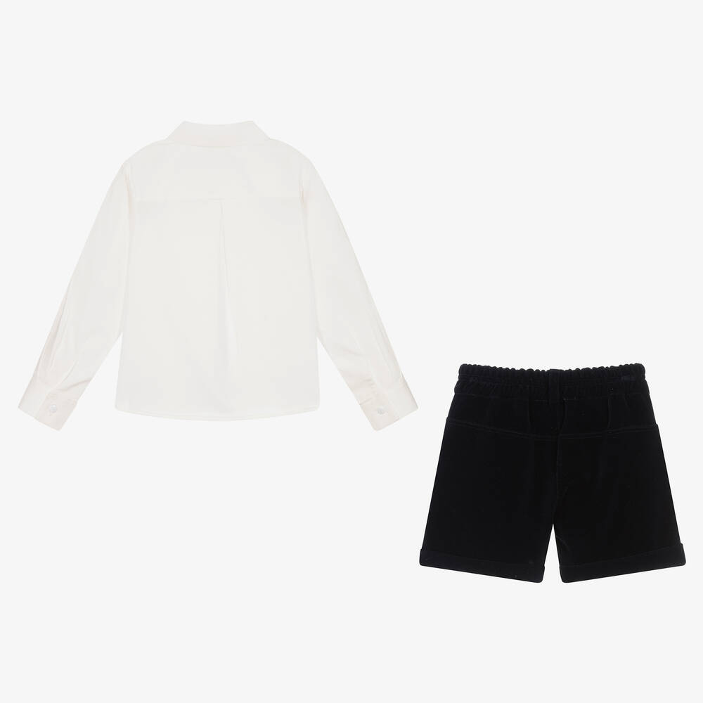 Caramelo Kids-Boys Navy Blue Velvet Shorts Set | Childrensalon Outlet