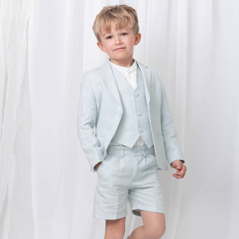 Caramelo Kids-Boys Pale Blue Linen & Cotton Shorts Suit | Childrensalon Outlet