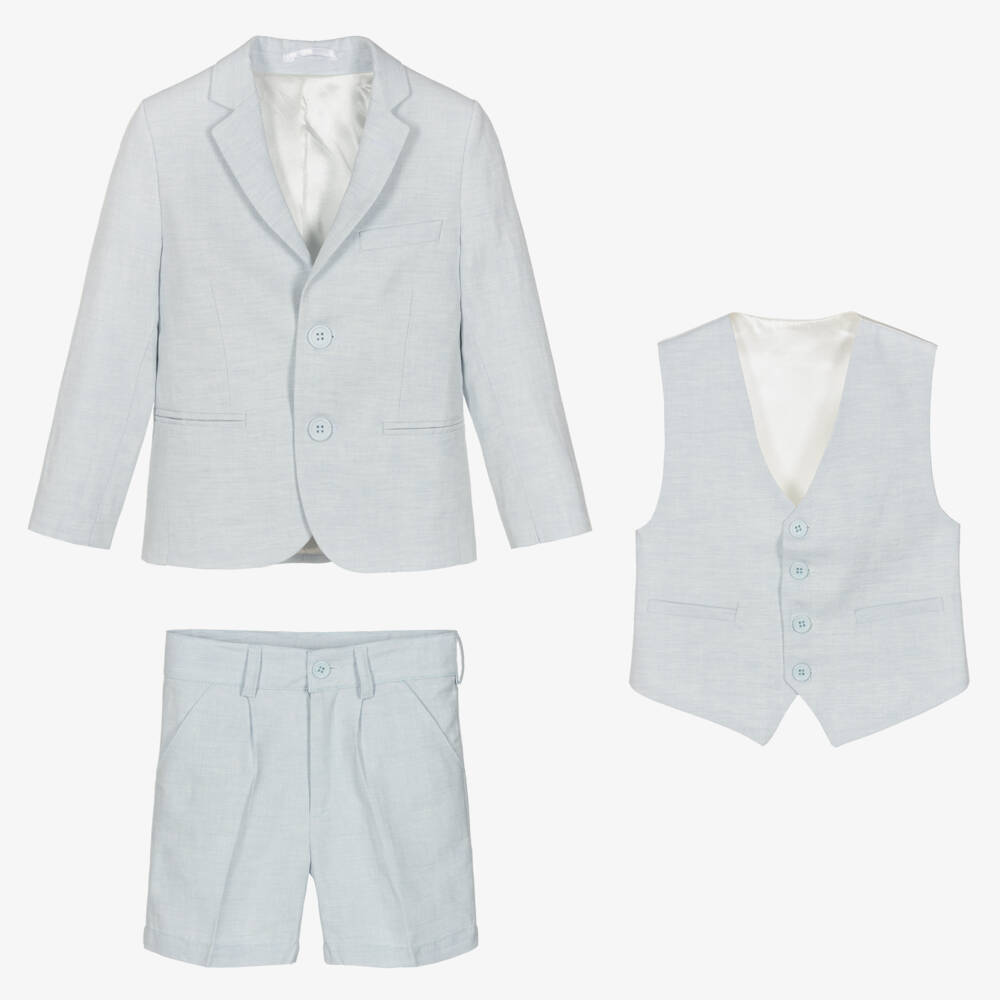 Caramelo Kids-Boys Pale Blue Linen & Cotton Shorts Suit | Childrensalon Outlet