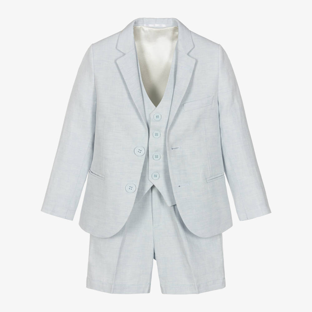 Caramelo Kids-Boys Pale Blue Linen & Cotton Shorts Suit | Childrensalon Outlet