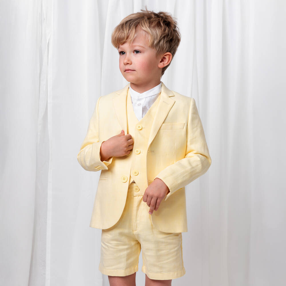 Caramelo Kids-Boys Pale Yellow Linen & Cotton Shorts Suit | Childrensalon Outlet