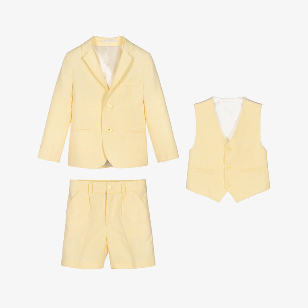 Caramelo Kids-Boys Pale Yellow Linen & Cotton Shorts Suit | Childrensalon Outlet