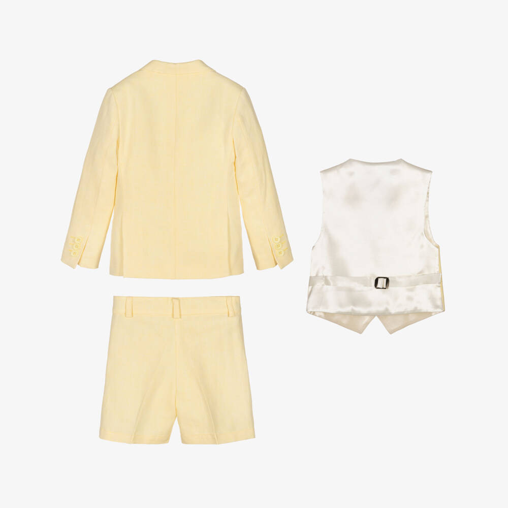 Caramelo Kids-Boys Pale Yellow Linen & Cotton Shorts Suit | Childrensalon Outlet