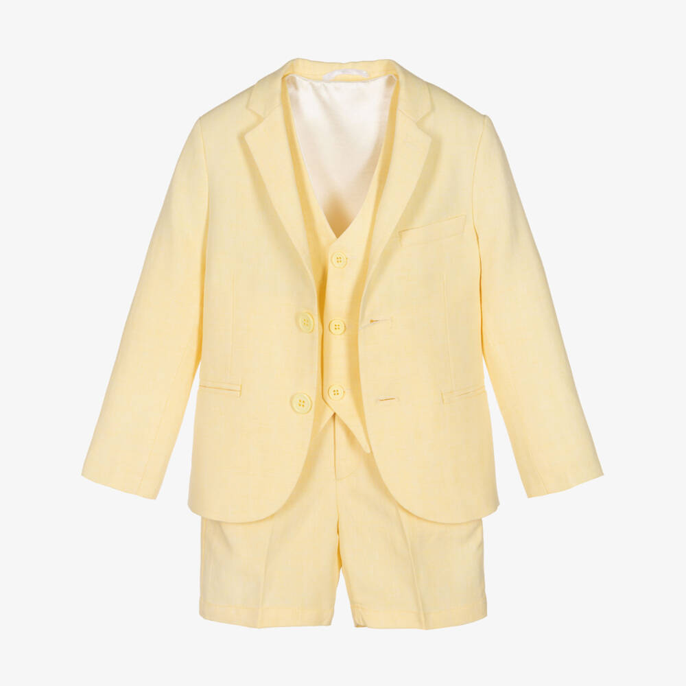 Caramelo Kids-Boys Pale Yellow Linen & Cotton Shorts Suit | Childrensalon Outlet