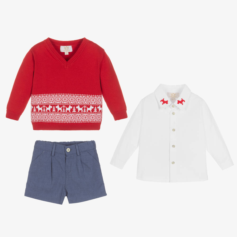 Caramelo Kids-طقم شورت قطن لون أحمر وأزرق للأولاد | Childrensalon Outlet