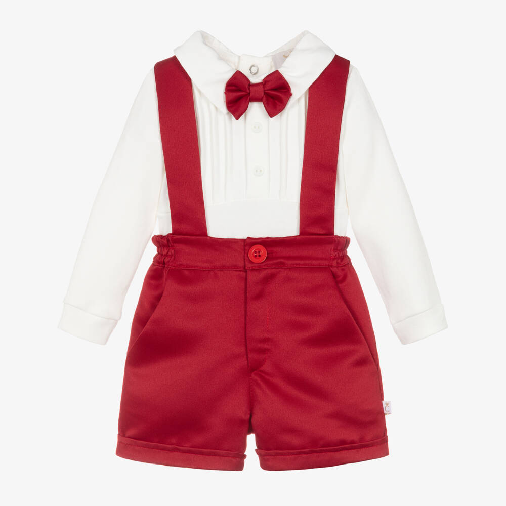 Caramelo Kids-Boys Red Bow Tie Shorts Ensemble | Childrensalon Outlet
