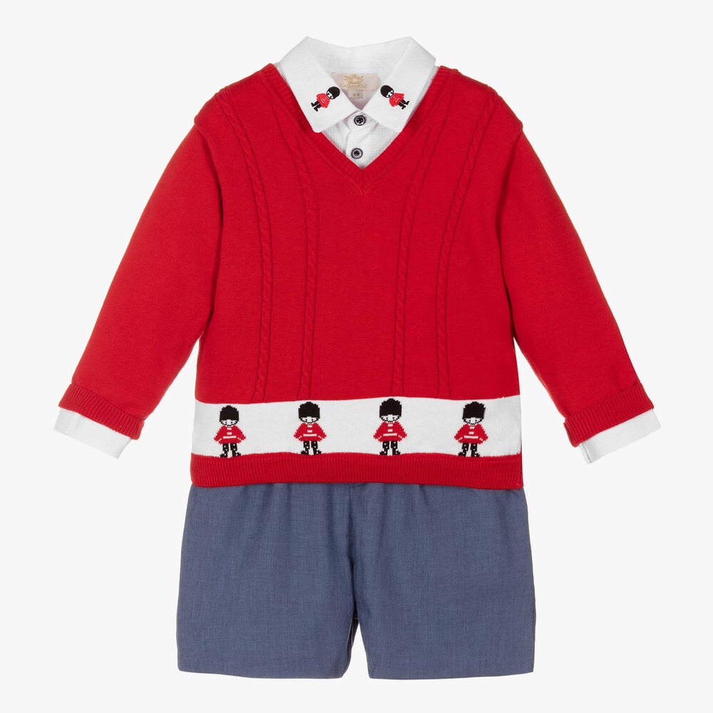 Caramelo Kids - Красный свитер с солдатиками, рубашка и шорты для мальчиков | Childrensalon