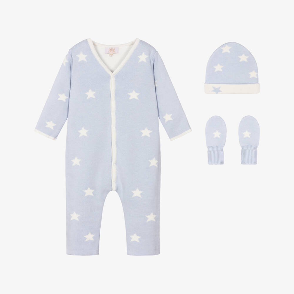 Caramelo Kids-Boys Soft Blue Star Pramsuit Set | Childrensalon Outlet