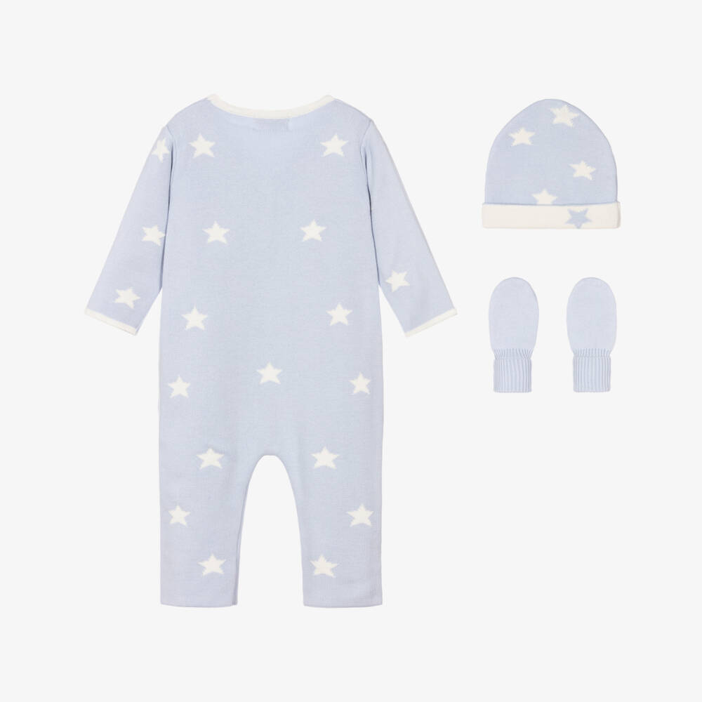 Caramelo Kids-Boys Soft Blue Star Pramsuit Set | Childrensalon Outlet
