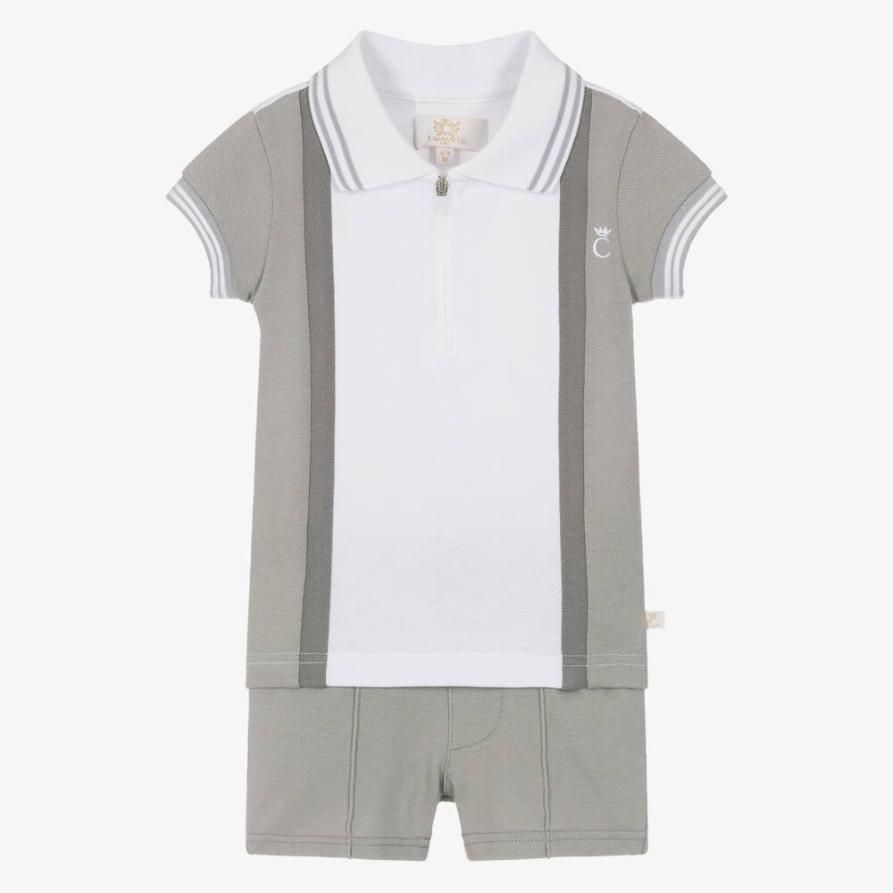 Caramelo Kids-Boys Soft Grey Polo Set | Childrensalon Outlet