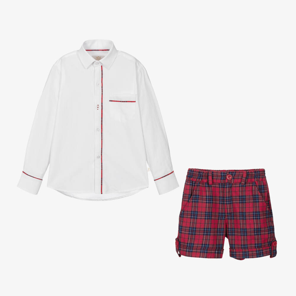 Caramelo Kids-Boys Tartan Red Cotton Outfit | Childrensalon Outlet