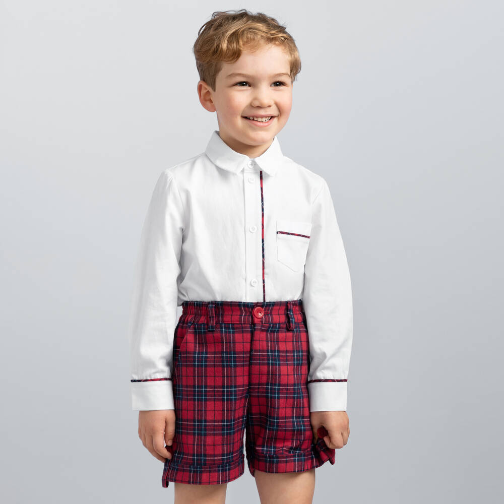 Caramelo Kids-Boys Tartan Red Cotton Outfit | Childrensalon Outlet