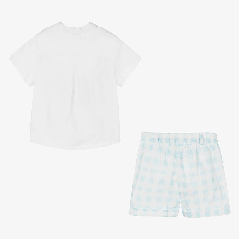 Caramelo Kids-Boys White & Blue Checked Shorts Set | Childrensalon Outlet