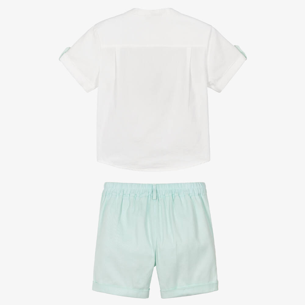 Caramelo Kids-Boys White & Pale Green Shorts Set | Childrensalon Outlet