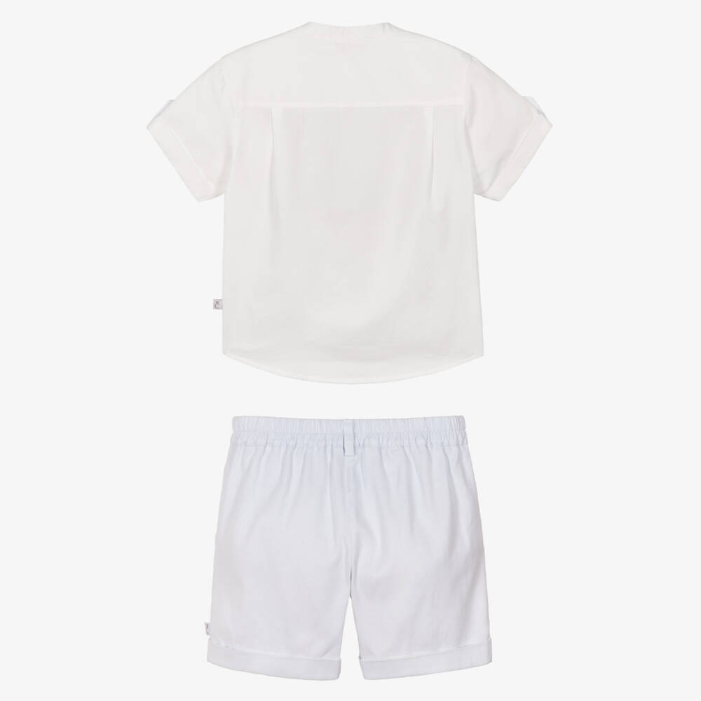 Caramelo Kids-Boys White Shirt & Pale Blue Shorts Set | Childrensalon Outlet