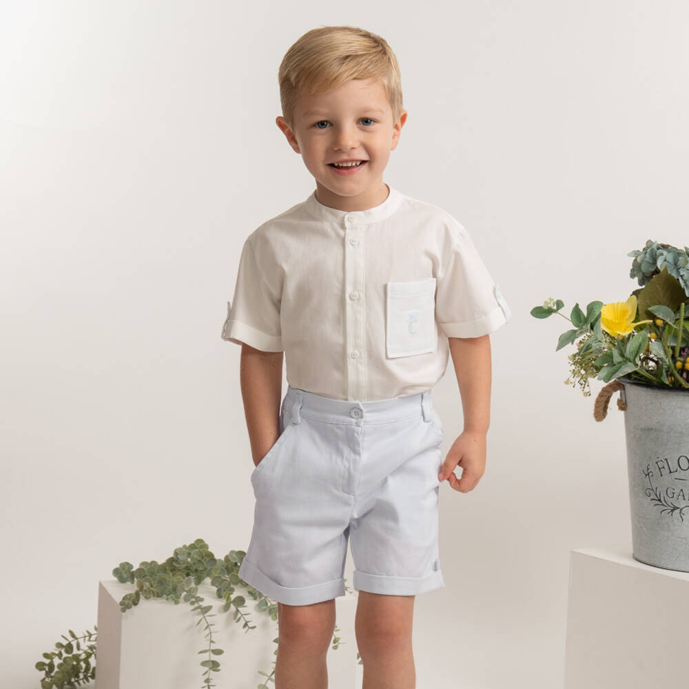 Caramelo Kids-Boys White Shirt & Pale Blue Shorts Set | Childrensalon Outlet