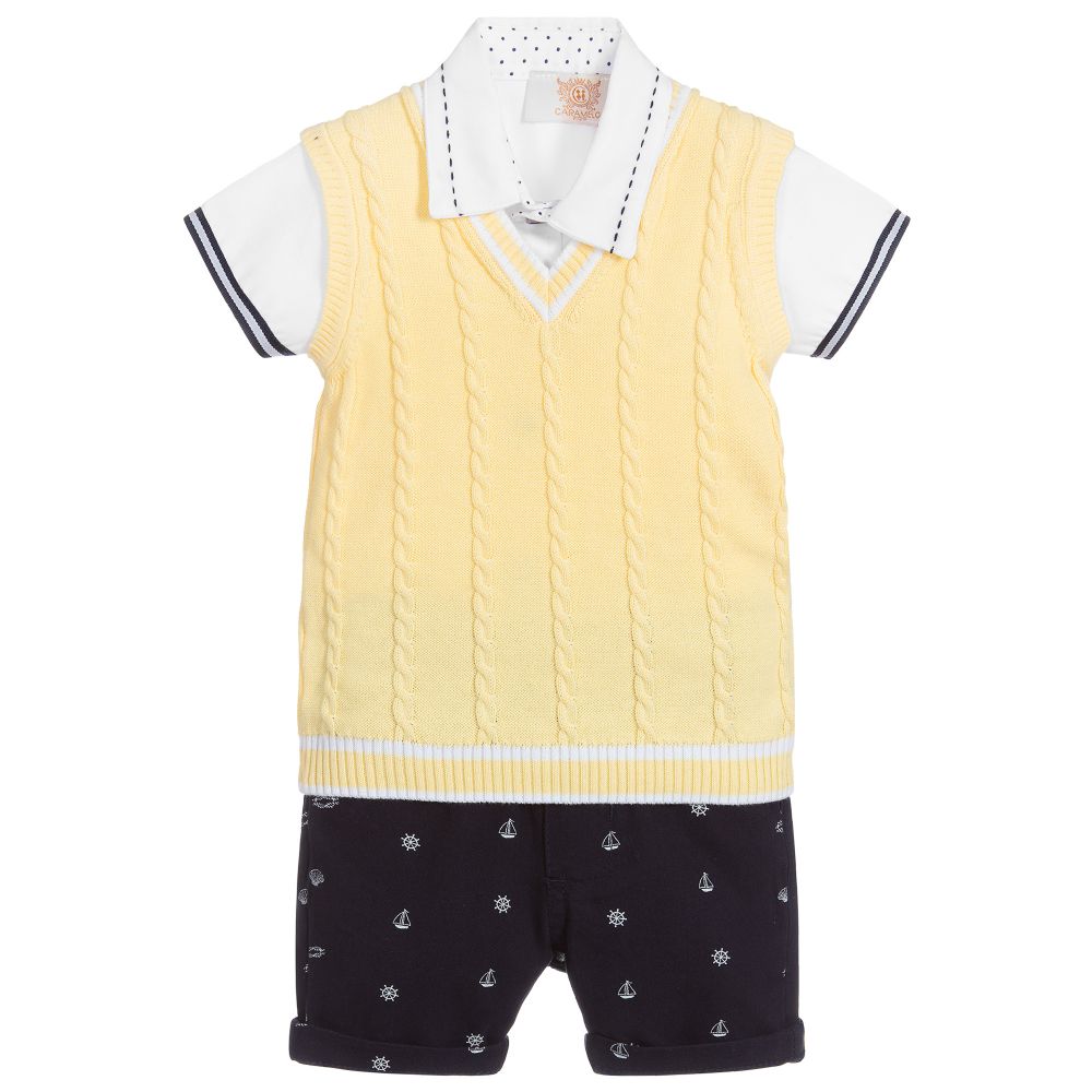 Caramelo Kids - Ensemble short jaune et bleu Garçon | Childrensalon